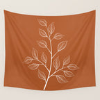 Delicate White Leaves and Branch on a Rust Orange Background Wall Tapestry Gallery Image 4