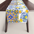 Summer, citrus ,Mediterranean style ,flowers,lemon fruit pattern  Table Runner Gallery Image 1