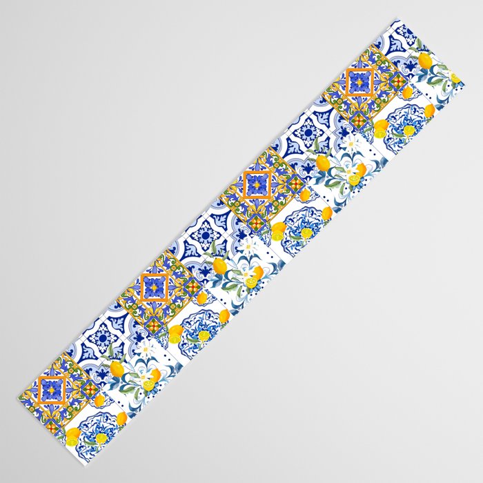 Summer, citrus ,Mediterranean style ,flowers,lemon fruit pattern  Table Runner Gallery Image 3