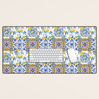 Summer, citrus ,Mediterranean style ,flowers,lemon fruit pattern  Desk Mat Gallery Image 1