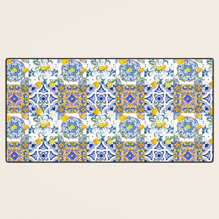 Summer, citrus ,Mediterranean style ,flowers,lemon fruit pattern  Desk Mat Gallery Image 3