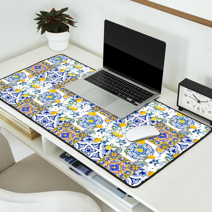 Summer, citrus ,Mediterranean style ,flowers,lemon fruit pattern  Desk Mat Gallery Image 2