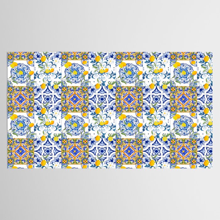 Summer, citrus ,Mediterranean style ,flowers,lemon fruit pattern  Tablecloth Gallery Image 2