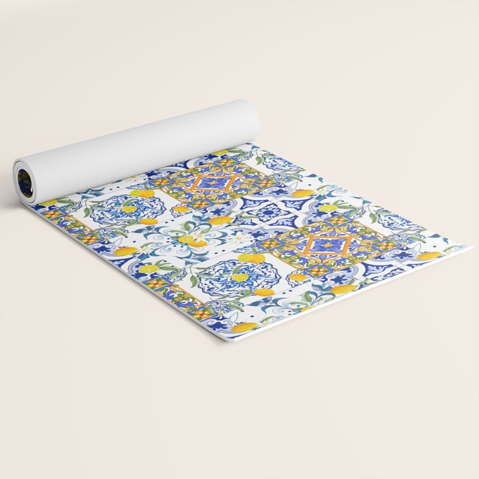 Summer, citrus ,Mediterranean style ,flowers,lemon fruit pattern  Yoga Mat Gallery Image 2