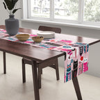 Feline Christmas vibes // pastel pink background green fuchsia pink white and black kittens Table Runner Gallery Image 2