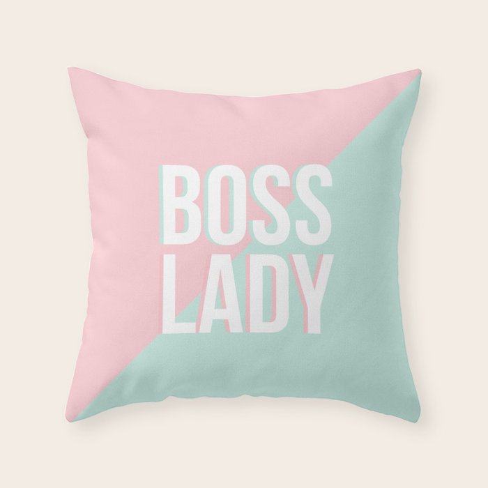 Boss Lady - Pastel Pink and Aqua #bosslady #society6 #typography Throw Pillow Gallery Image 6