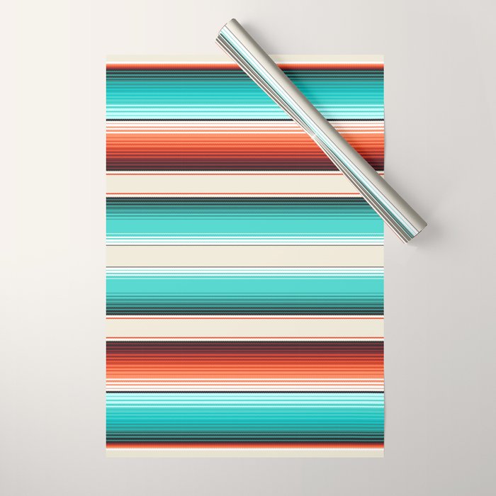 Navajo White, Turquoise and Burnt Orange Southwest Serape Blanket Stripes Wrapping Paper Gallery Image 1
