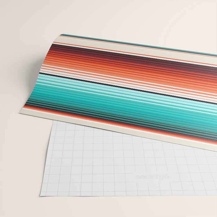 Navajo White, Turquoise and Burnt Orange Southwest Serape Blanket Stripes Wrapping Paper Gallery Image 2