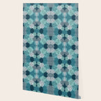 Modern Flowers Print, Teal and White Wallpaper Gallery Image 2