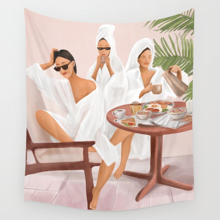 Weekend morning with friends Wall Tapestry Gallery Image 1