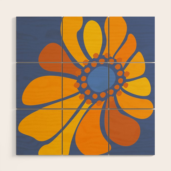 Sunflower Party 70s Floral Design  Wood Wall Art Gallery Image 1