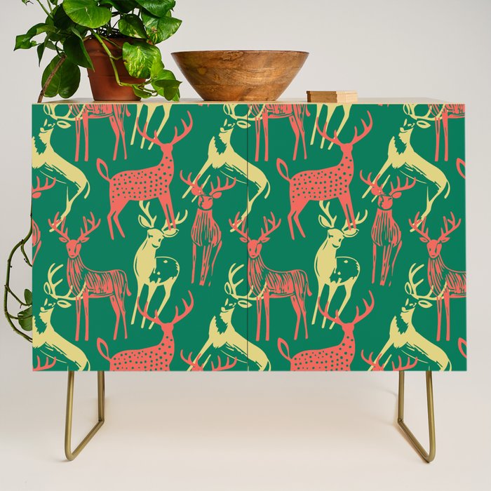 Green christmas reindeer animal pattern Credenza Gallery Image 1