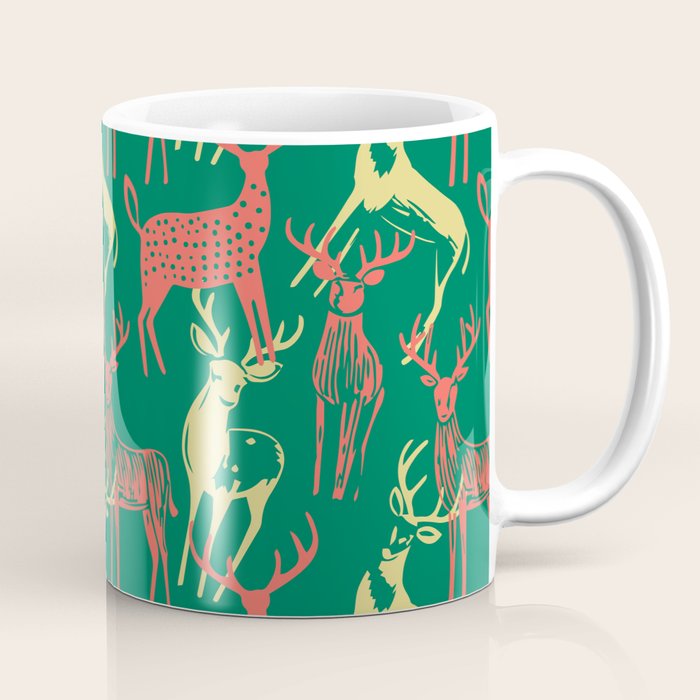 Green christmas reindeer animal pattern Coffee Mug Gallery Image 1
