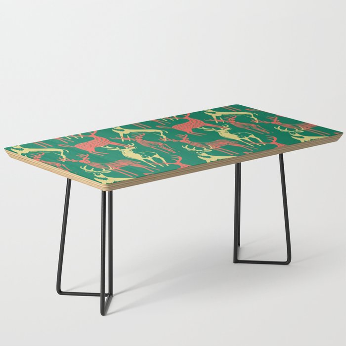 Green christmas reindeer animal pattern Coffee Table Gallery Image 1
