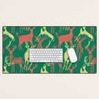 Green christmas reindeer animal pattern Desk Mat Gallery Image 1