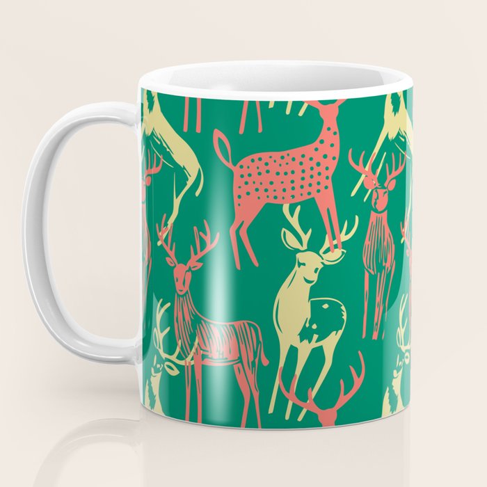 Green christmas reindeer animal pattern Coffee Mug Gallery Image 3