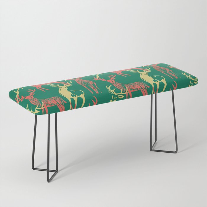 Green christmas reindeer animal pattern Bench Gallery Image 1