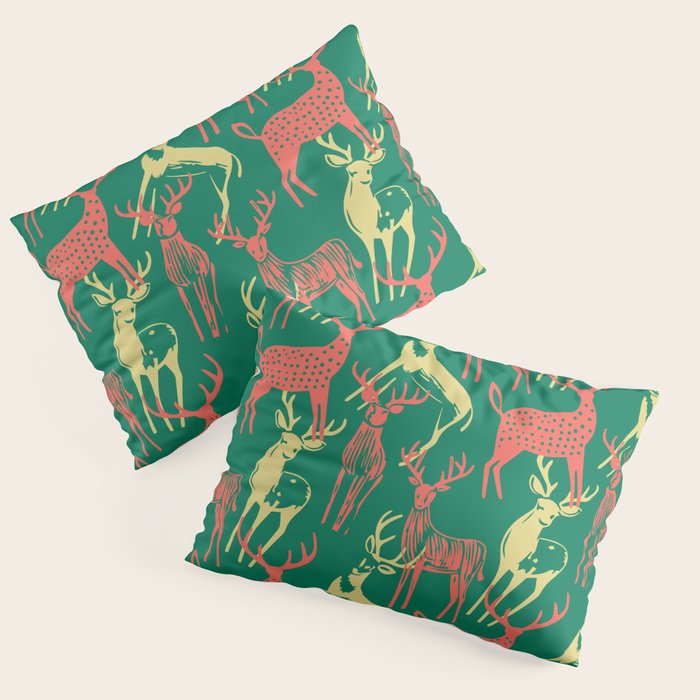Green christmas reindeer animal pattern Pillow Sham Gallery Image 3