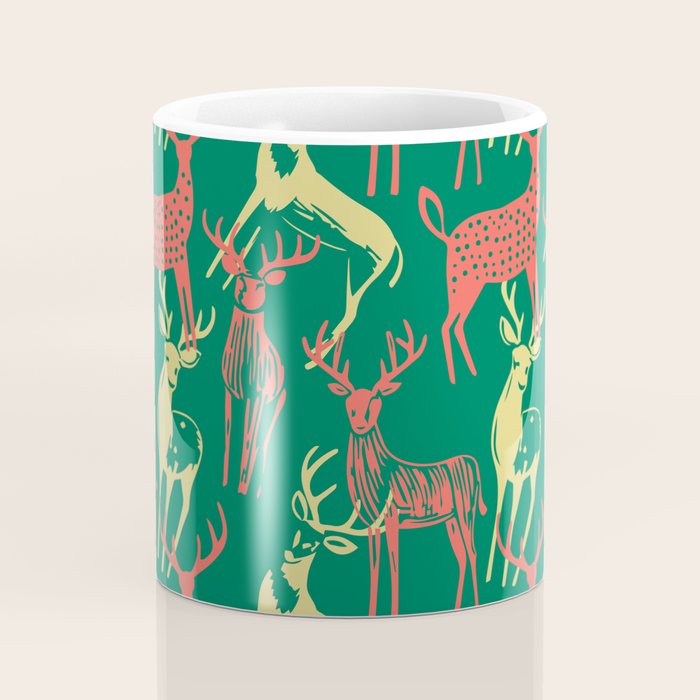 Green christmas reindeer animal pattern Coffee Mug Gallery Image 4