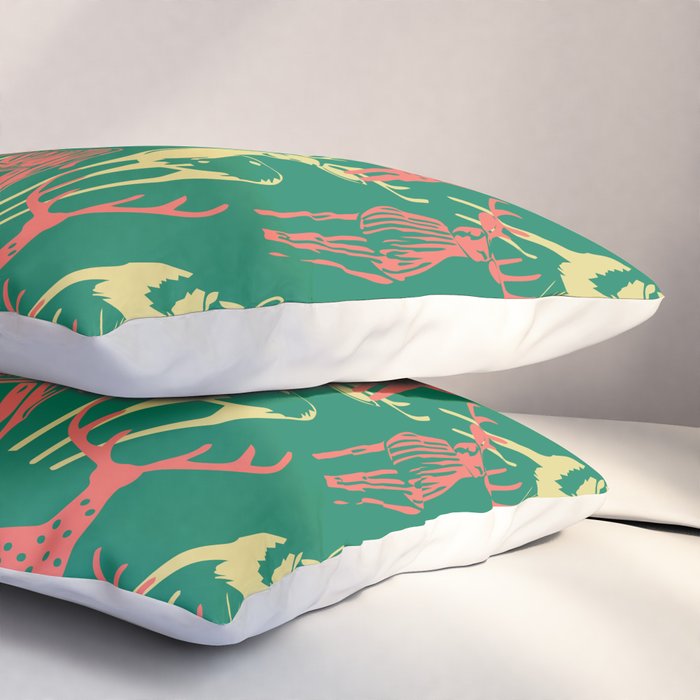 Green christmas reindeer animal pattern Pillow Sham Gallery Image 3