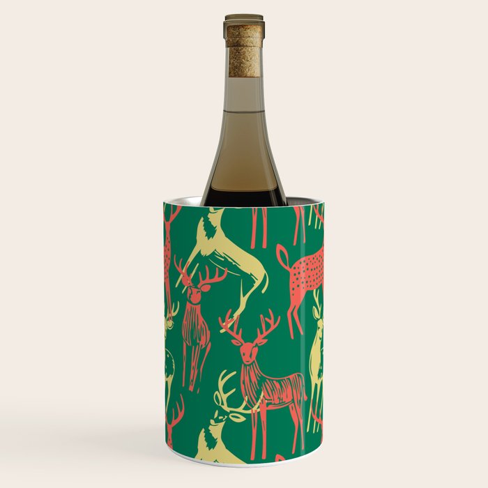 Green Christmas Reindeer Animal Pattern Wine Chiller