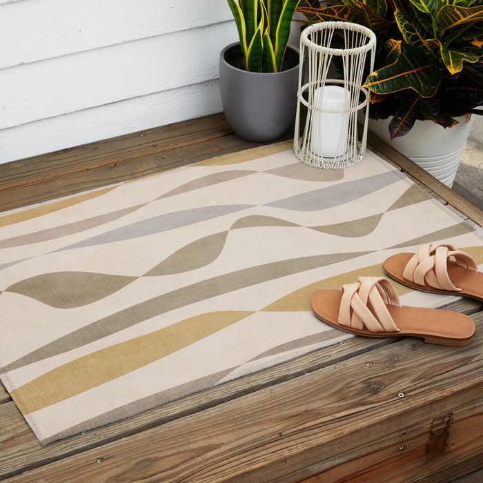 Neutral Soft Tones Modern Lines Artworks Outdoor Rug Gallery Image 2