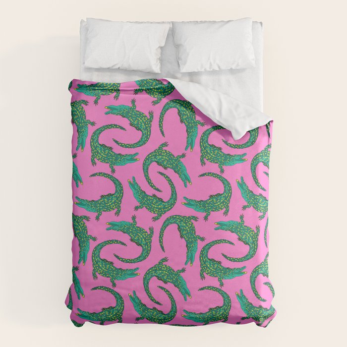 Crocodiles (Pink and Green) Duvet Cover Gallery Image 1