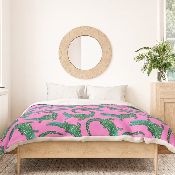 Crocodiles (Pink and Green) Duvet Cover Gallery Image 3