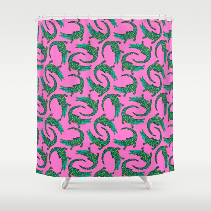 Crocodiles (Pink and Green) Shower Curtain Gallery Image 1