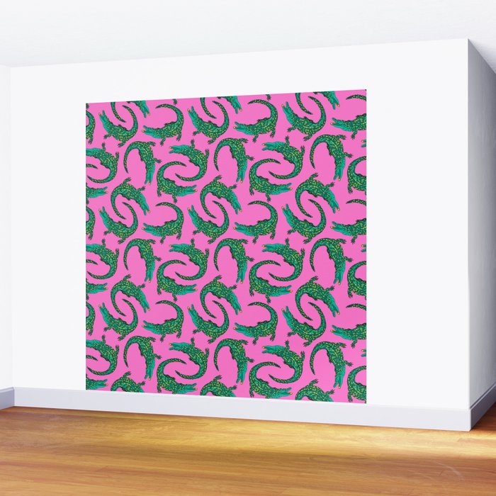 Crocodiles (Pink and Green) Wall Mural Gallery Image 2