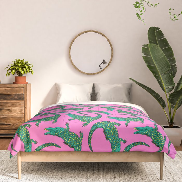 Crocodiles (Pink and Green) Comforter Gallery Image 3