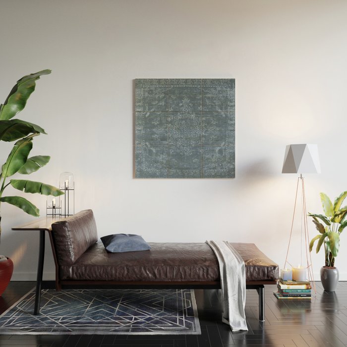 Antique Persian Vintage Rug Petrol Blue Wood Wall Art Gallery Image 2