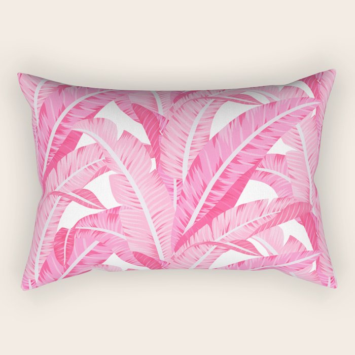 Pink banana leaves tropical pattern on white Rectangular Pillow Gallery Image 1