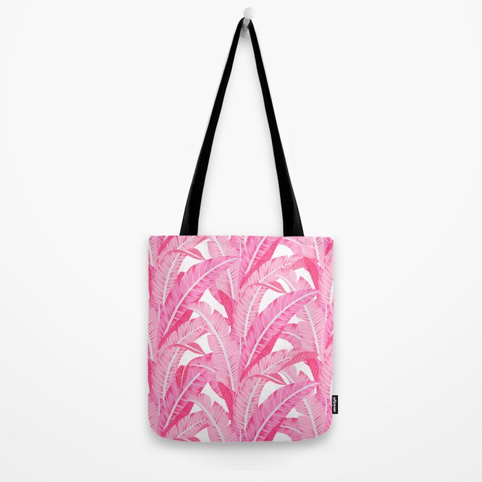 Pink banana leaves tropical pattern on white Tote Bag Gallery Image 2