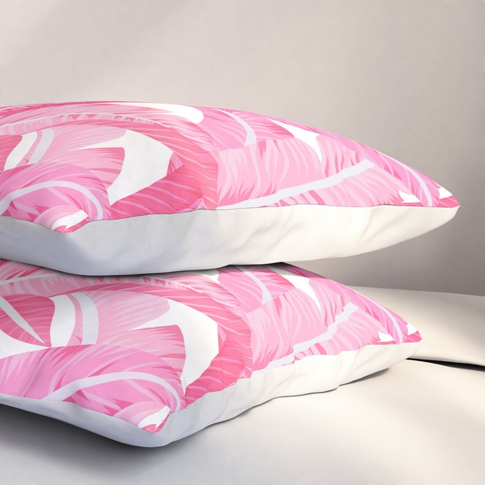 Pink banana leaves tropical pattern on white Pillow Sham Gallery Image 3