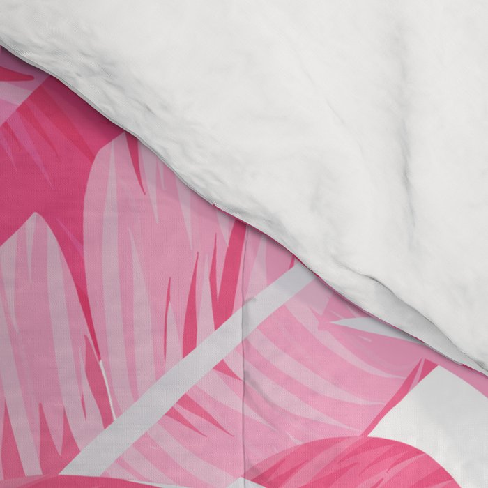 Pink banana leaves tropical pattern on white Comforter Gallery Image 4