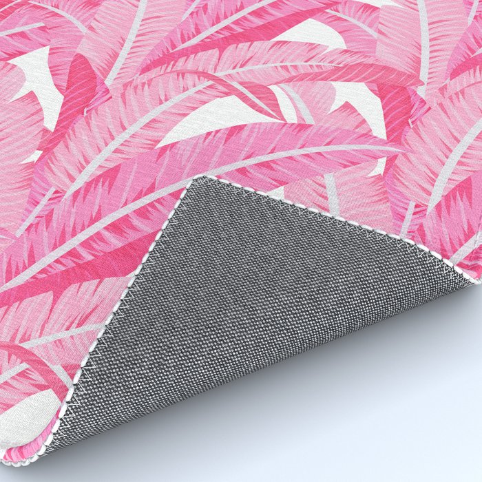 Pink banana leaves tropical pattern on white Rug Gallery Image 4
