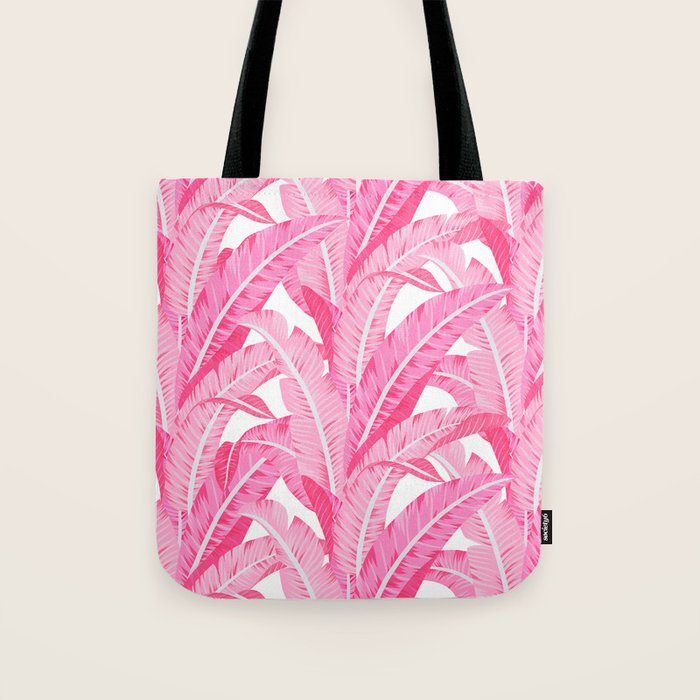 Pink banana leaves tropical pattern on white Tote Bag Gallery Image 1