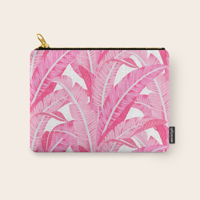 Pink banana leaves tropical pattern on white Carry All Pouch Gallery Image 1