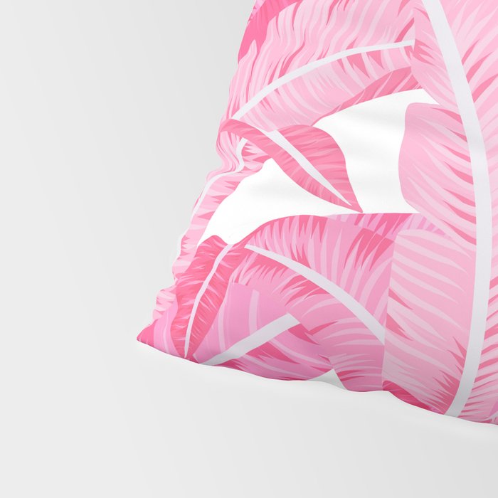 Pink banana leaves tropical pattern on white Pillow Sham Gallery Image 4