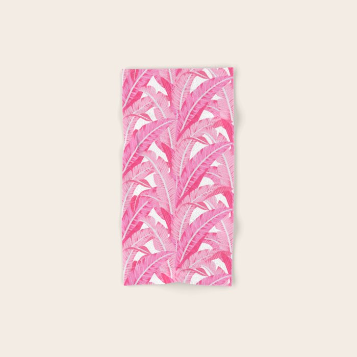 Pink banana leaves tropical pattern on white Bath Towel Gallery Image 1