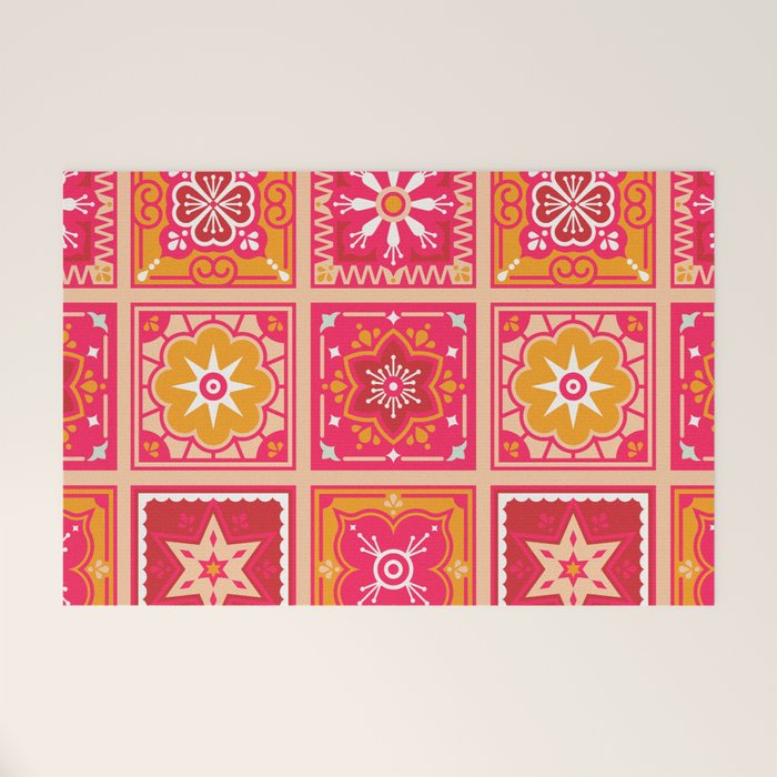 Talavera Mexican Tile - Hot Pink & Orange Palette Welcome Mat Gallery Image 1