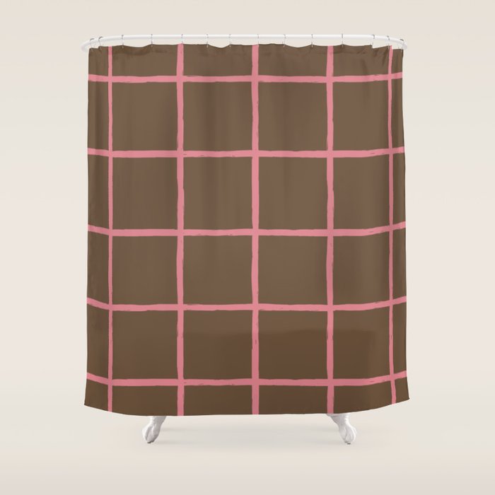 Flamingo Plume Grid Pattern Shower Curtain Gallery Image 1