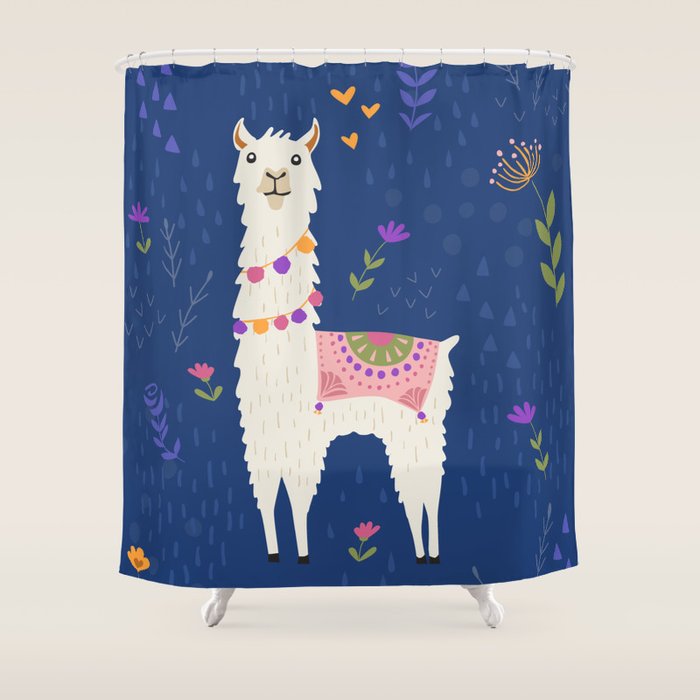 Llama on Blue Shower Curtain Gallery Image 1