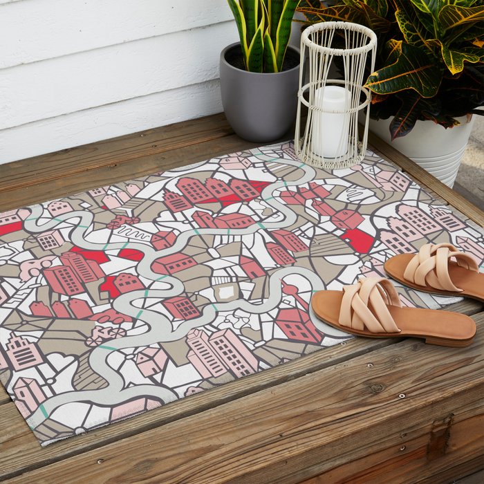 City life map mauve Outdoor Rug Gallery Image 2