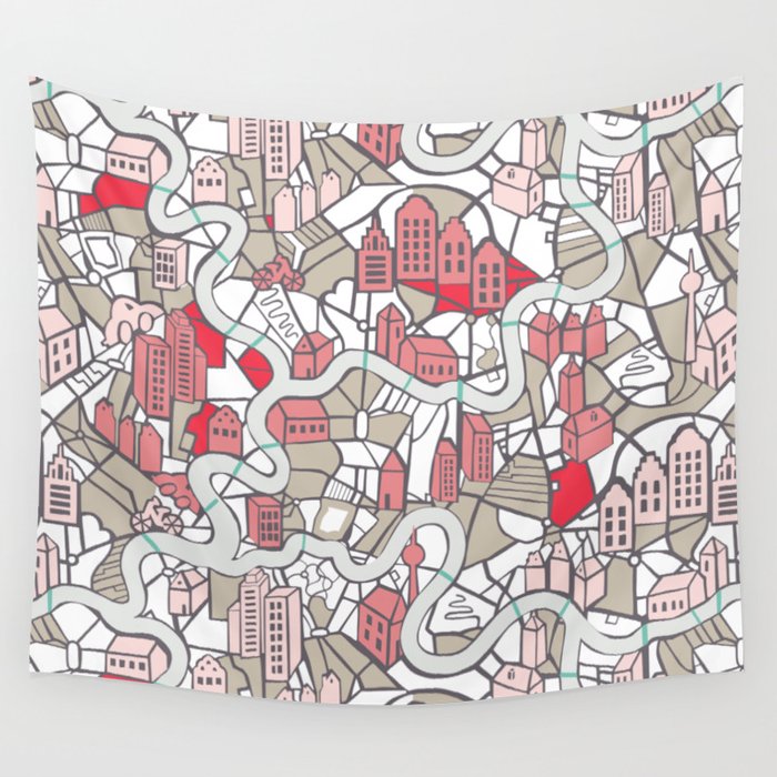 City life map mauve Wall Tapestry Gallery Image 4