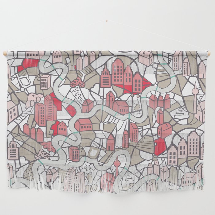 City life map mauve Wall Hanging Gallery Image 1