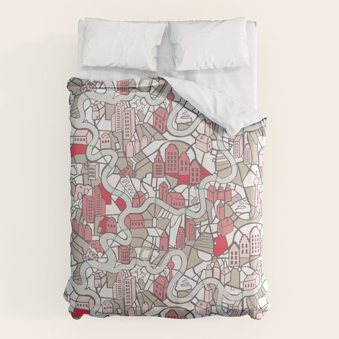 City life map mauve Duvet Cover Gallery Image 1