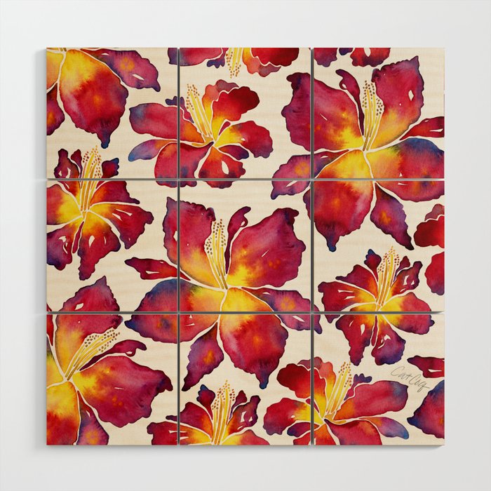 Iris Bloom - Red Palette Wood Wall Art Gallery Image 1