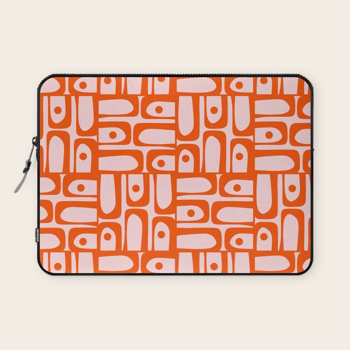 Mid Century Modern Piquet Abstract Multi Geometric Pattern in Tangerine Orange and Light Pink Laptop Sleeve Gallery Image 1